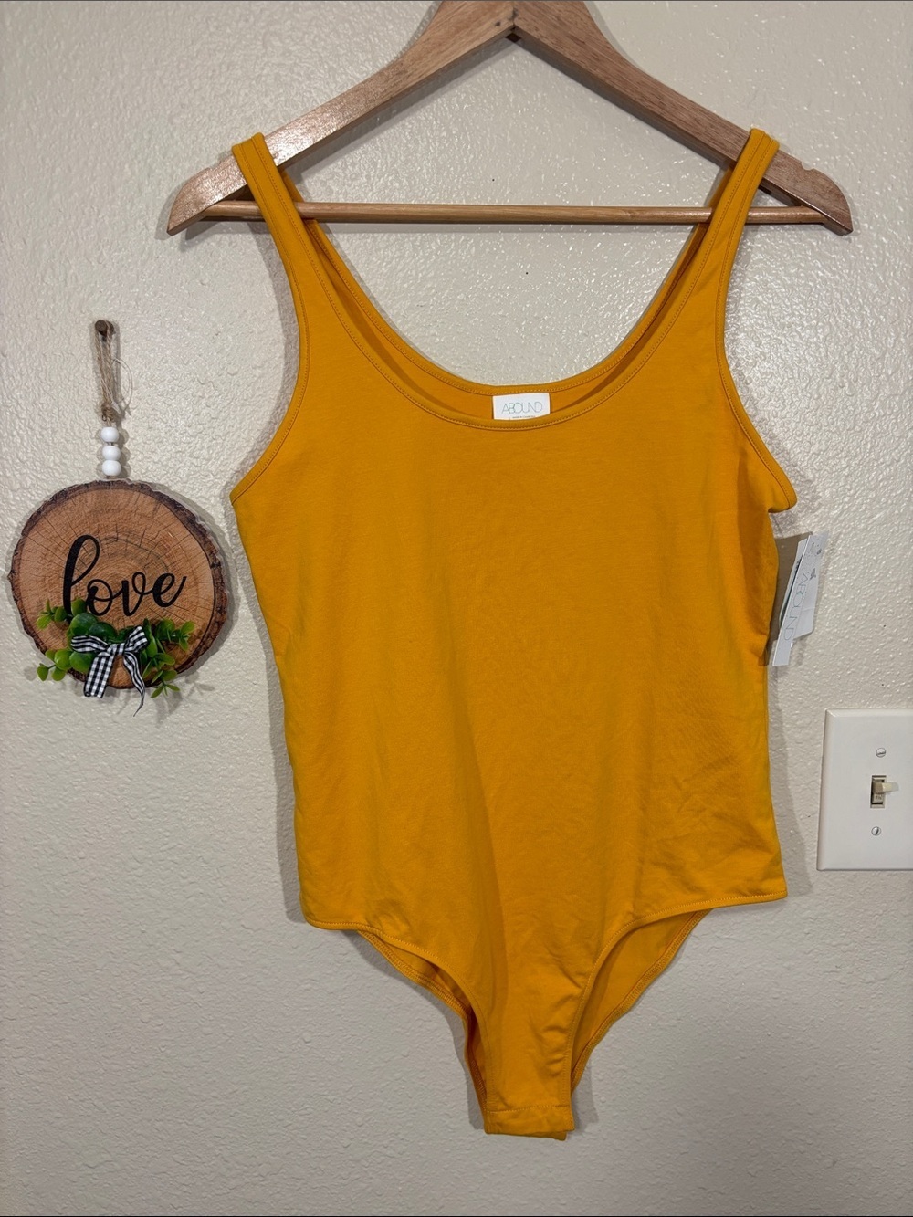 Abound Mustard Yellow Tank Top Body Suit Size L NEW